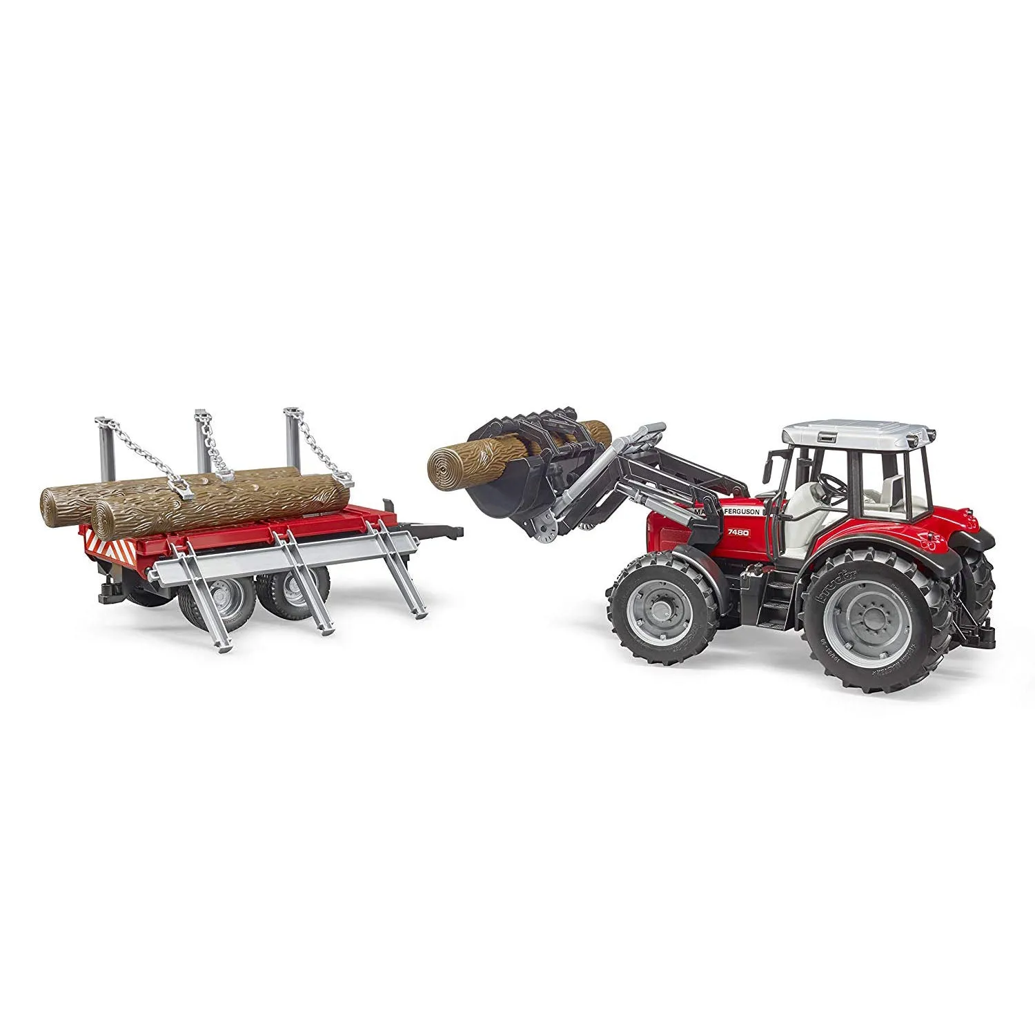 Bruder Massey Ferguson 7480 W Frontloader and Logging Trailer