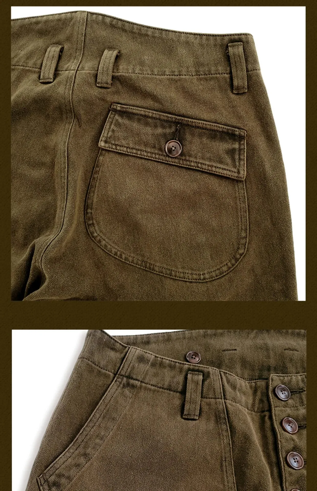 Cargo Pants for Men Loose Mid-Waist Green Coffee Pencil Pants - Vintage Safari Workwear