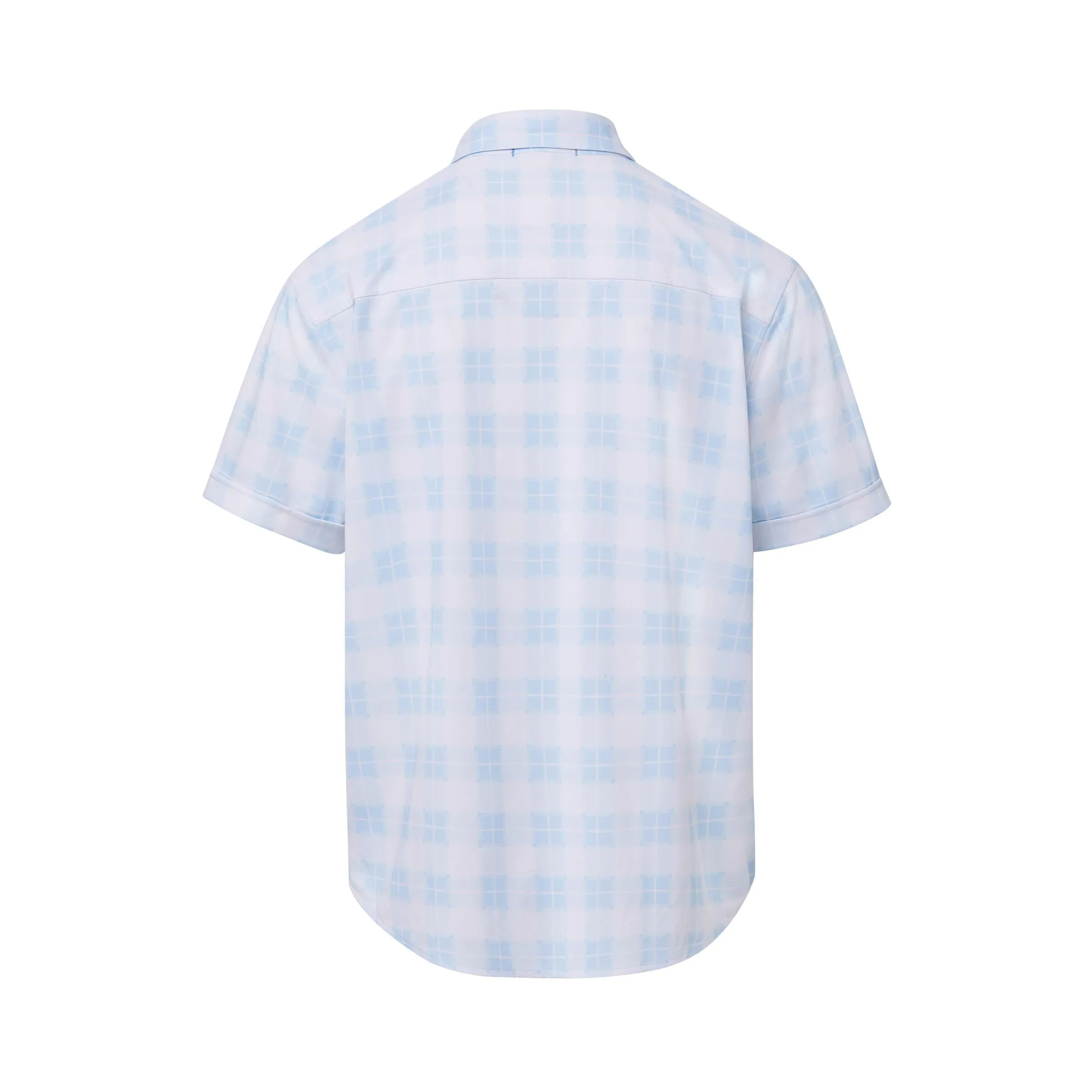 Cooling Magnetic Front Polo Short Sleeves in Sky Gingham