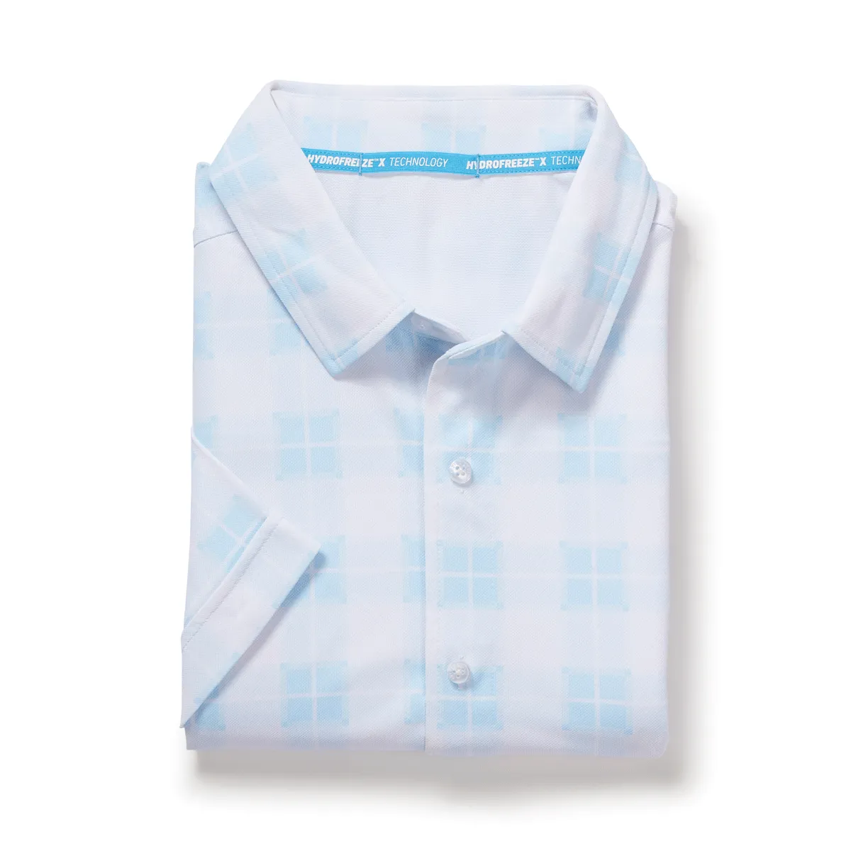 Cooling Magnetic Front Polo Short Sleeves in Sky Gingham