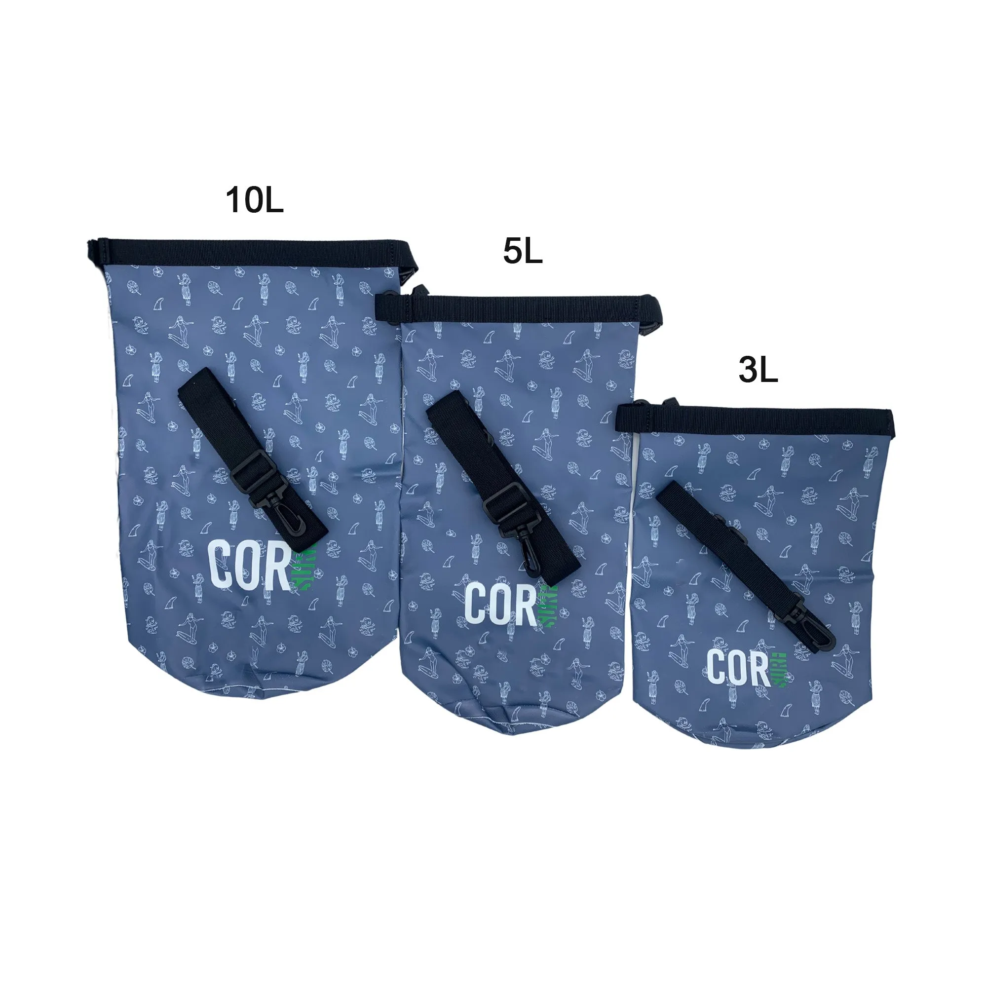 Dry Bags (Hawaiian Print): 3L, 5L, 10L, 15, and 3-Packs