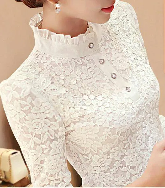 Long Sleeve Lace Floral Patchwork Chiffon Blouse Shirts  (US 2-16W)