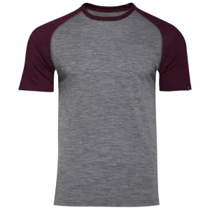 Mens Merino 150 Raglan Baseball Tee (Charcoal/Wine)