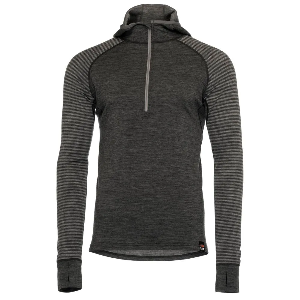 Mens Merino 200 Zip Neck Hoodie (Stripe Smoke/Charcoal)