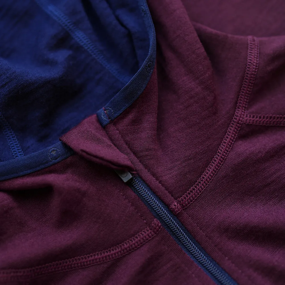 Mens Merino 200 Zip Neck Hoodie (Wine)