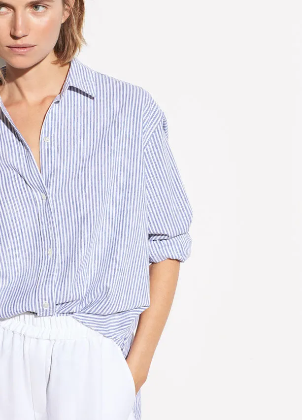 VINCE - Oversized Space Dye Stripe Shirt in Indigo