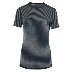 Womens Merino 150 Short Sleeve Crew (Stripe Petrol/Charcoal)