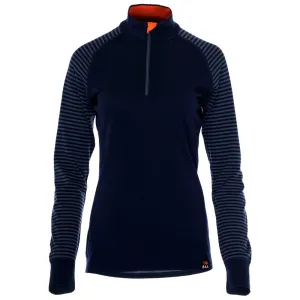 Womens Merino 200 Long Sleeve Zip Neck (Stripe Navy/Denim)