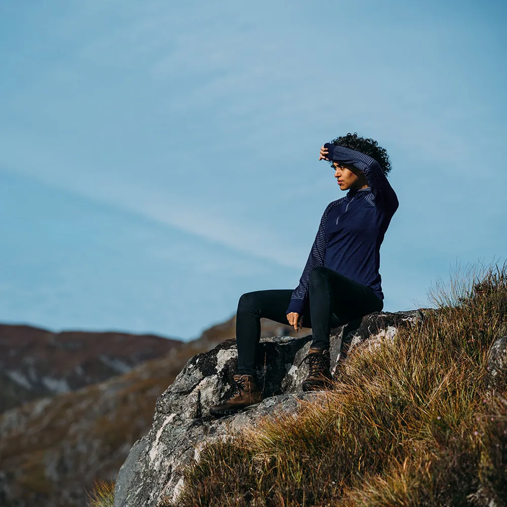 Womens Merino 200 Zip Neck Hoodie (Stripe Navy/Denim)