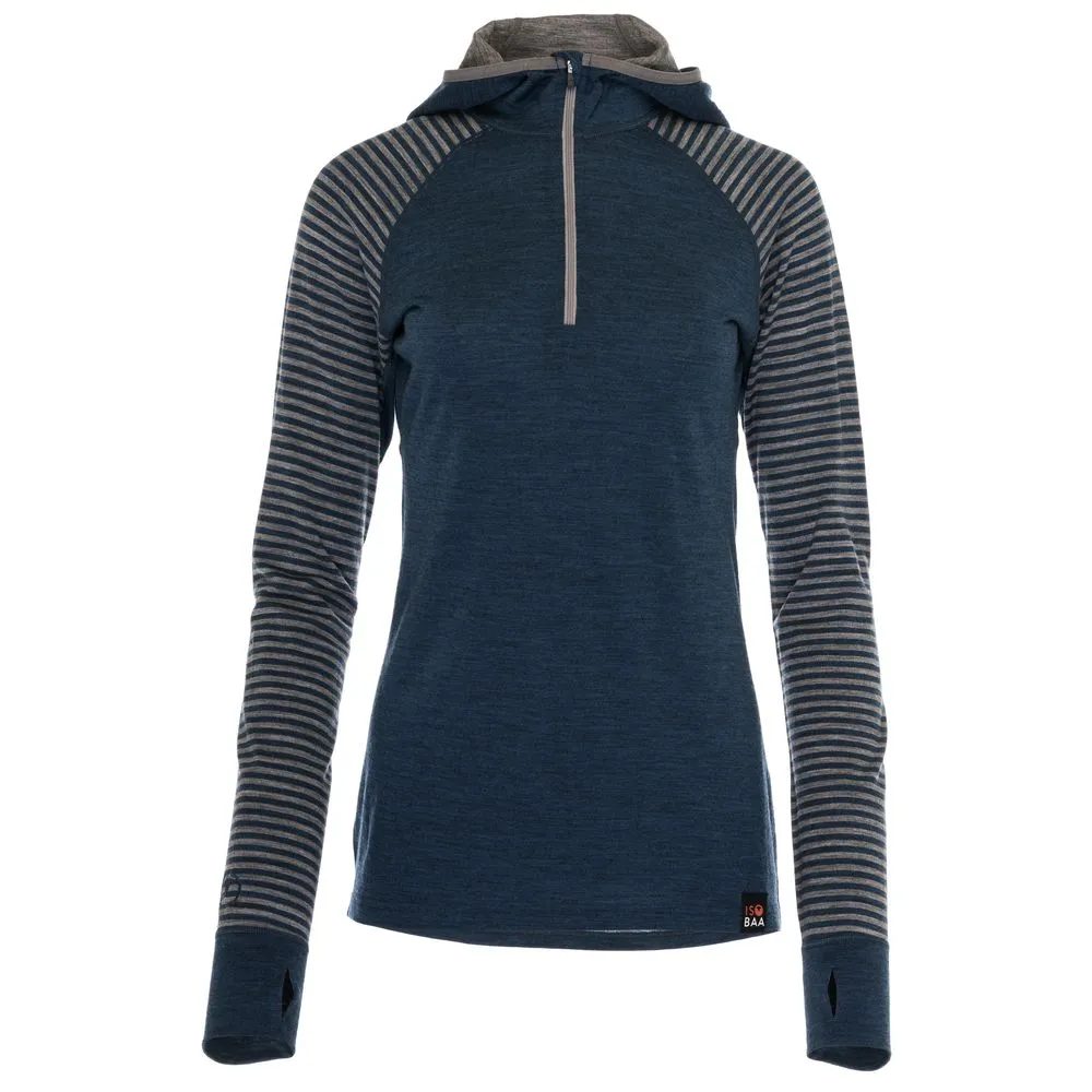 Womens Merino 200 Zip Neck Hoodie (Stripe Petrol/Charcoal)