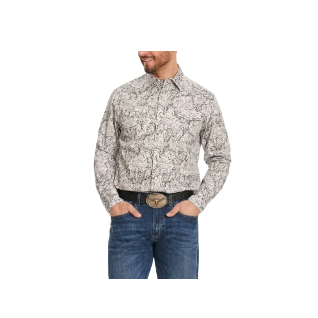 Wrangler Men's Retro Floral Wallpaper Print Long Sleeve Western Black Grey Shirt