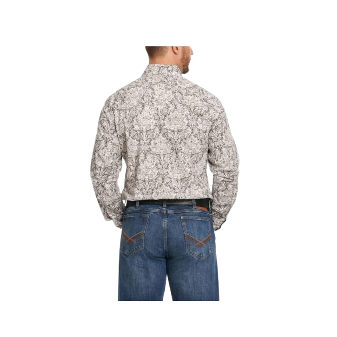 Wrangler Men's Retro Floral Wallpaper Print Long Sleeve Western Black Grey Shirt