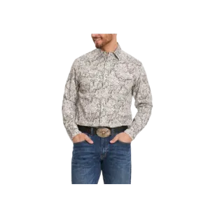 Wrangler Men's Retro Floral Wallpaper Print Long Sleeve Western Black Grey Shirt